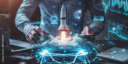Tech-Fueled Ascent: Digital Business Innovation with a Holographic Rocket Launch and Data Analytics