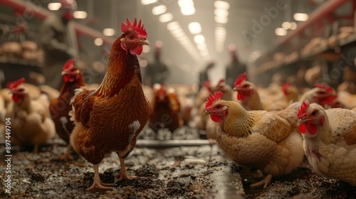 Avian Flu Outbreak at a Poultry Farm: Realistic Depiction of Workers in PPE Caring for Sick Chickens