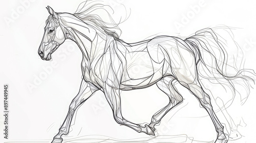 pencil line drawing of a horse on white background