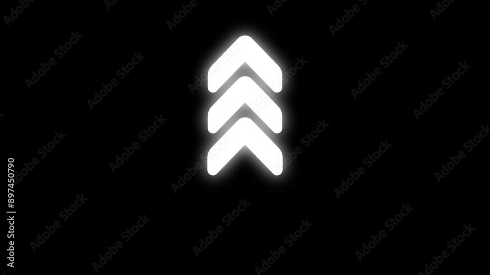 Swipe up animation of glowing arrows, on a transparent background, alpha channel.