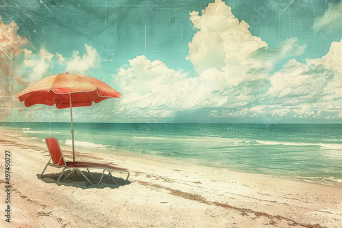 retro style photograph of beach and sun lounger photo