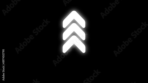 Swipe up animation of glowing arrows, on a transparent background, alpha channel.