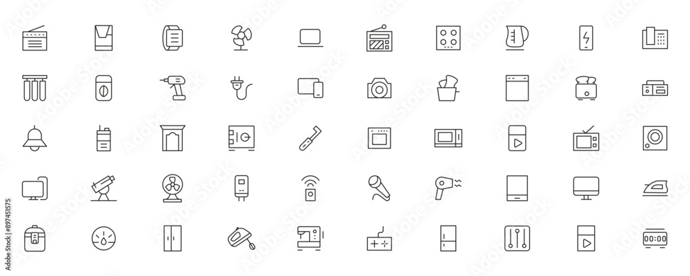 Home appliances and Household items simple line icon set. Editable stroke. icons for website. home symbols, furniture, kitchenware, Home appliances and electronics icons