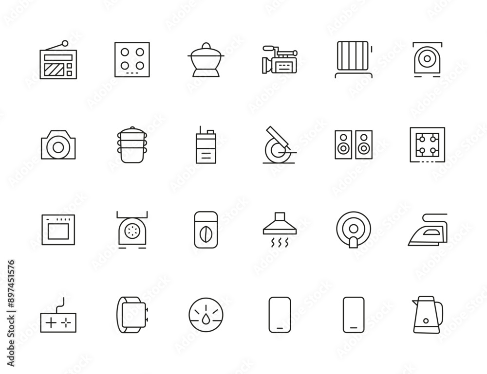 Home appliances and Household items simple line icon set. Editable stroke. icons for website. home symbols, furniture, kitchenware, Home appliances and electronics icons