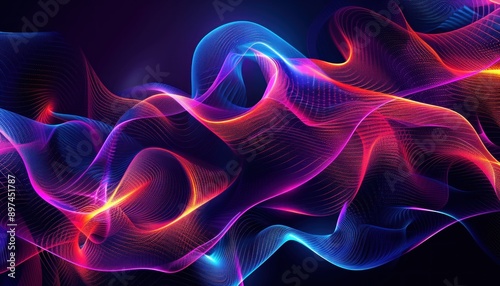 Abstract Digital Neon Wave Pattern with Red, Blue, and Purple Hues