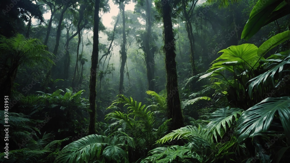 Fototapeta premium cinematic view of a dense tropical rainforest photogra background