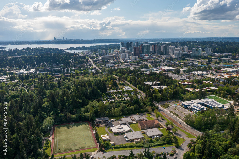 Fototapeta premium Drone View of the City of Bellevue in Washington State