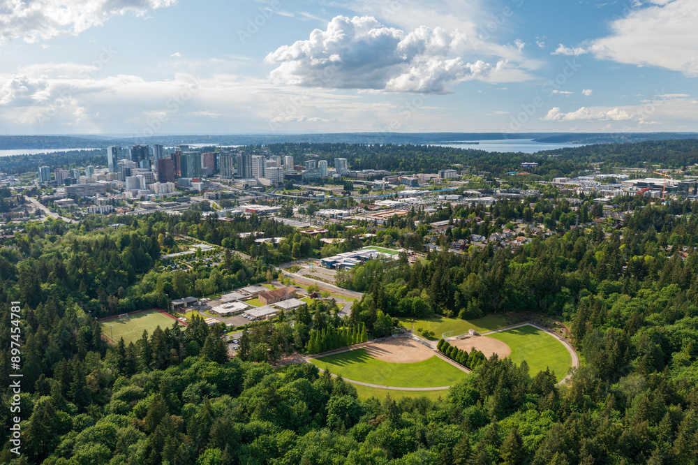 Fototapeta premium Drone View of the City of Bellevue in Washington State