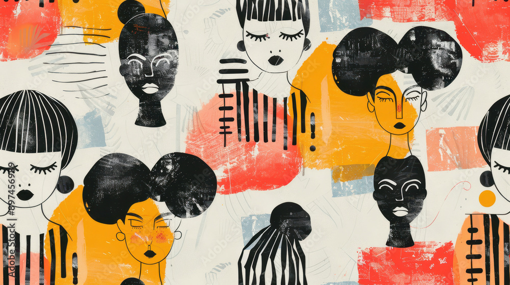 Retro Pop Art Seamless Pattern with Faces. Retro Pop Art Seamless Pattern with Faces.