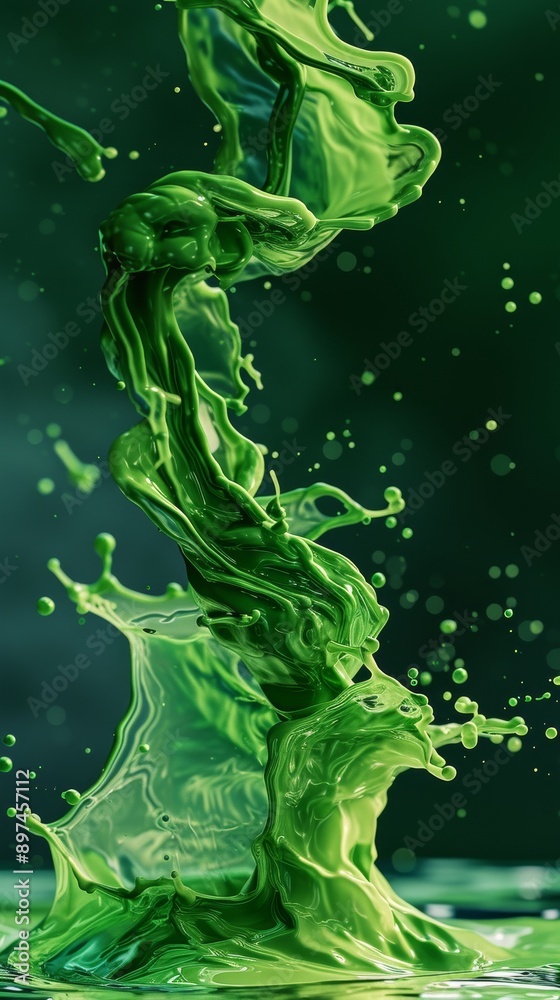 Liquid splash with swirling green paint, detailed and abstract Liquid splash with swirling green paint, detailed and abstract