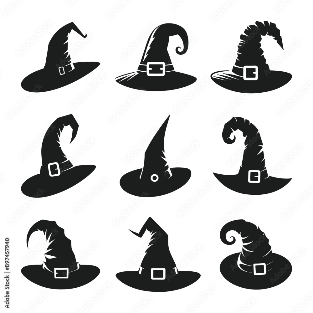 A set of Halloween witch hat silhouette vector A set of Halloween witch hat silhouette vector