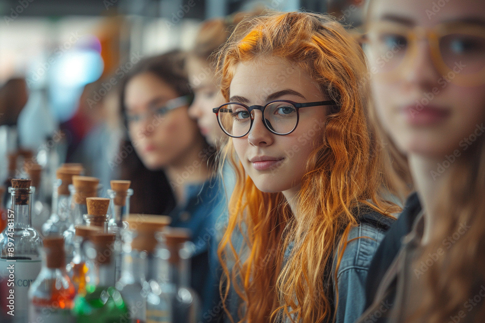 Teens organizing a science fair, presenting experiments and projects. Teens organizing a science fair, presenting experiments and projects.