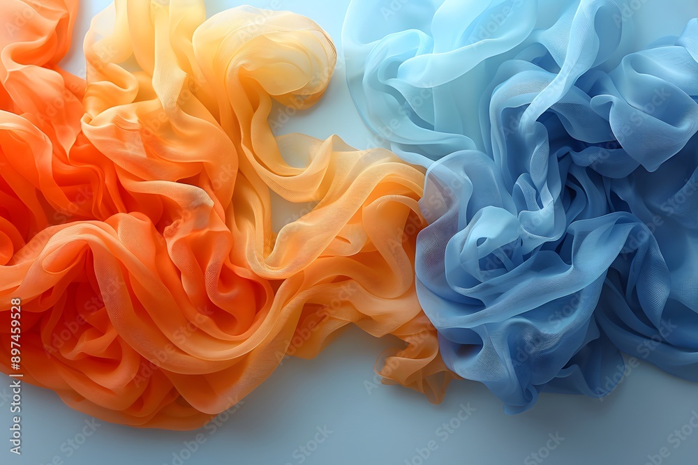 Vibrant Orange and Blue Fabric Chiffon Waves for Creative Design and Textiles Vibrant Orange and Blue Fabric Chiffon Waves for Creative Design and Textiles