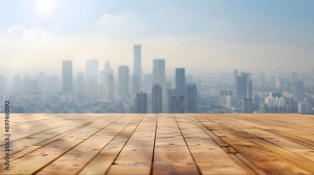 City background under wooden table City background under wooden table
