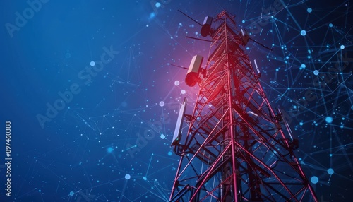 Obraz na płótnie Cell Tower with a Blue Network Overlay w salonie