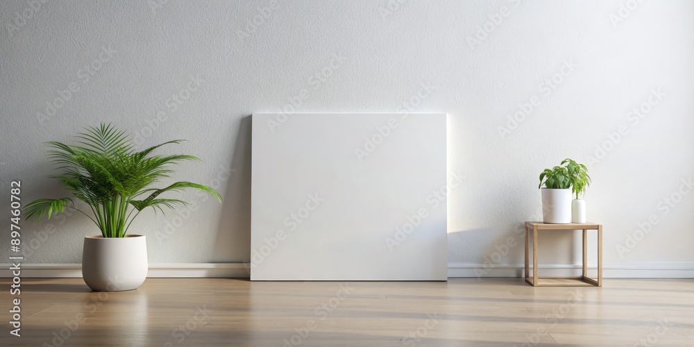 Minimalist White Canvas Mockup with Plants on Wooden Floor, mockup, canvas, plant, interior design , minimalistic Minimalist White Canvas Mockup with Plants on Wooden Floor, mockup, canvas, plant, interior design , minimalistic