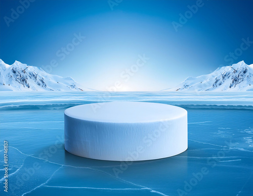  Iceberg Podium in Winter- A cold, icy background featuring a podium surrounded by a frozen _1(246) photo