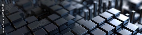 Close-up of 3D grey blocks in a stock market uptrend, indicating financial success on a dark background.