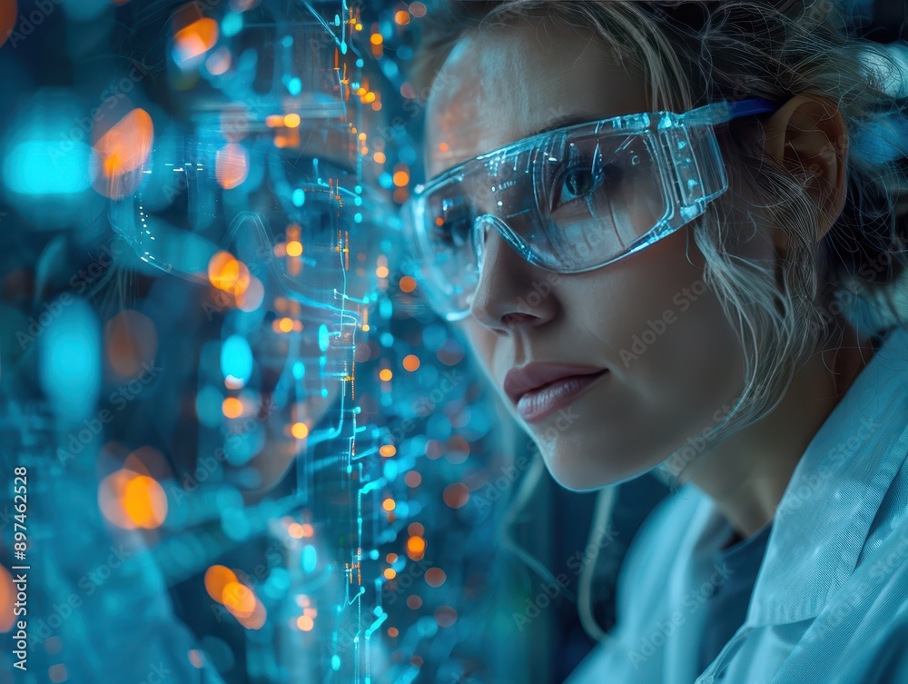 Innovative Medical Researcher Analyzing Cell Cultures with Detailed Cell Biology Diagrams for Study Innovative Medical Researcher Analyzing Cell Cultures with Detailed Cell Biology Diagrams for Study
