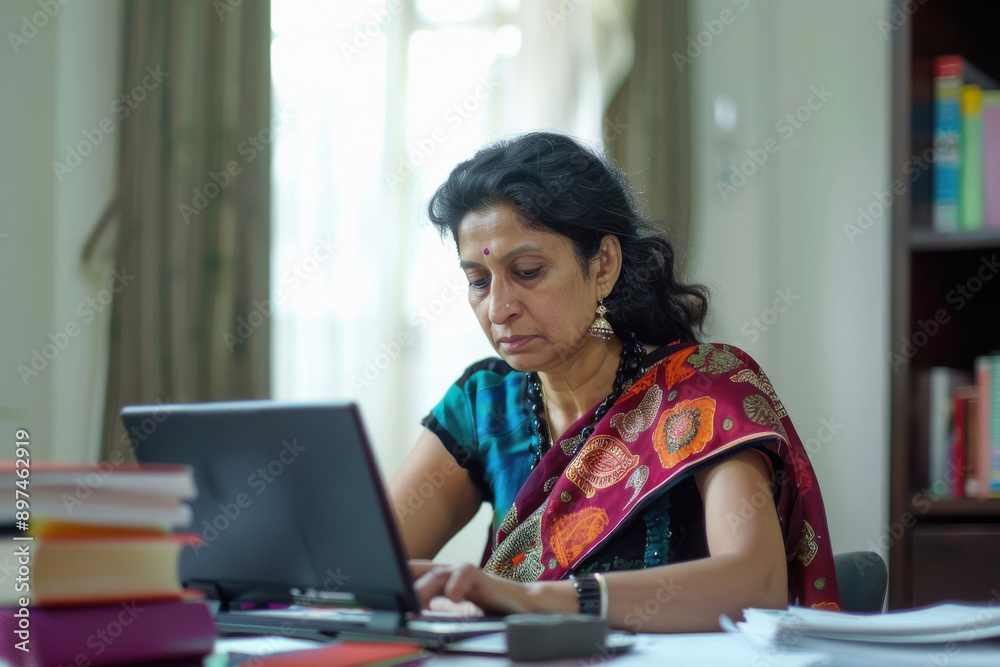Indian middle age woman using laptop Indian middle age woman using laptop