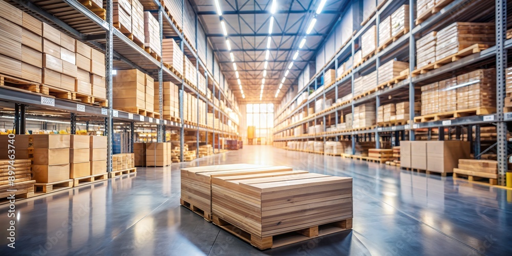 Wood Pallet in a Warehouse, Warehouse Storage, Industrial Interior, Product Packaging, Logistics