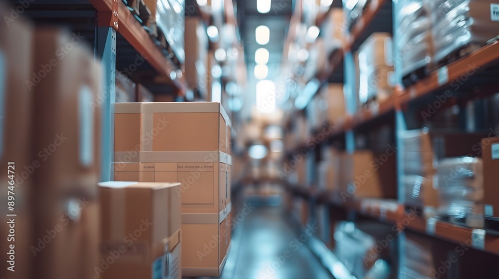 Defocused View of Organized Storage Room with Stacked Boxes and Ample Copy Space Defocused View of Organized Storage Room with Stacked Boxes and Ample Copy Space