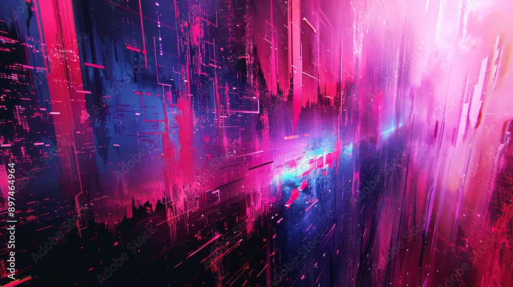 digital artistic interiors, transform walls into digital portals with glitch art wallpaper patterns for a unique and immersive setting in your space