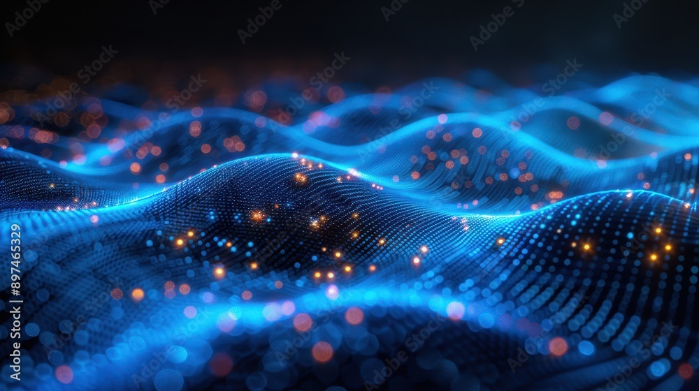 Origin of Life: 3D Holographic Representation with Flowing Blue Light Lines on Black Background Origin of Life: 3D Holographic Representation with Flowing Blue Light Lines on Black Background