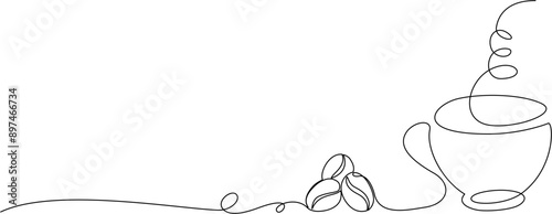 Coffee cup lineart, illustration coffee cup continuous line,out line coffee cup with bean vector