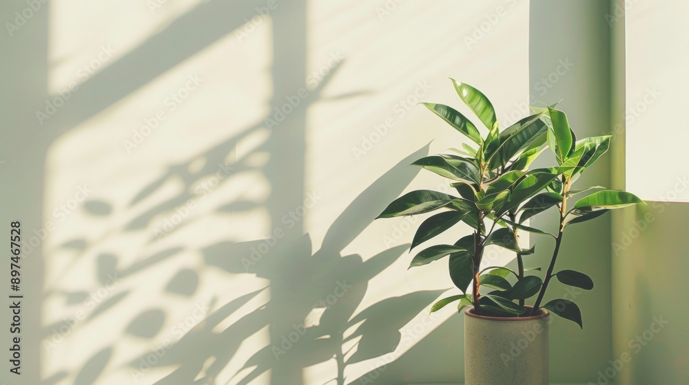 Plant in a Pot Casts Shadow on a White Wall Plant in a Pot Casts Shadow on a White Wall