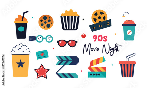 90s Movie Night Clipart Graphic