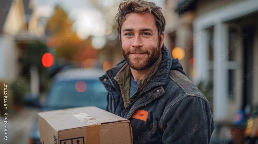 Portrait Of Courier Delivering Package Portrait Of Courier Delivering Package