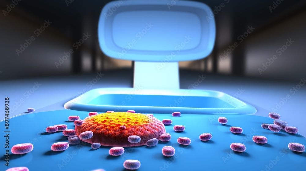 Pathogens on bathroom floor mats, germs, bathroom, showing unseen cleanliness risks Pathogens on bathroom floor mats, germs, bathroom, showing unseen cleanliness risks