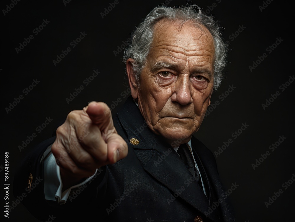 Senior Leader Pointing Finger in Strategic Discussion - Editorial Style on Dark Background Senior Leader Pointing Finger in Strategic Discussion - Editorial Style on Dark Background