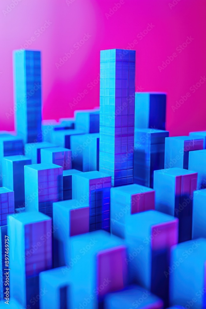 Close-up of 3D royal blue blocks in a stock market uptrend, highlighting business growth on a magenta background. Close-up of 3D royal blue blocks in a stock market uptrend, highlighting business growth on a magenta background.