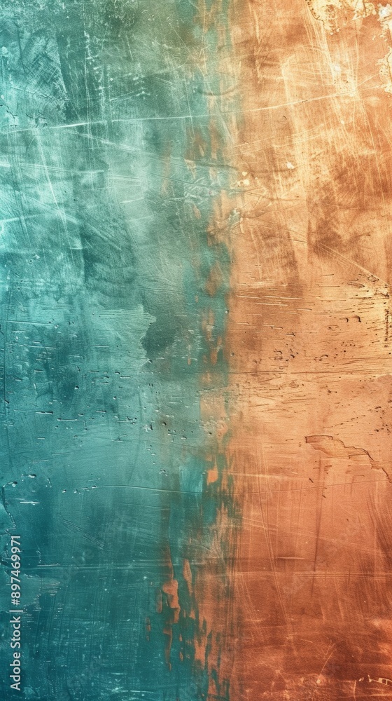 Naklejka premium Textured background image featuring a distressed wall with teal and orange paint, creating a vintage and artistic aesthetic