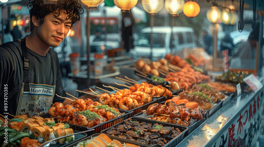 a Japanese street food stall. Generative AI. a Japanese street food stall. Generative AI.