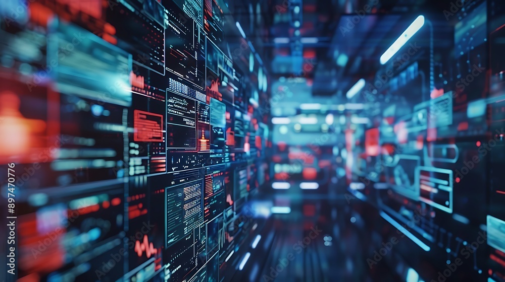 Cyberpunk Workstation with Multiple Screens Cyberpunk Workstation with Multiple Screens