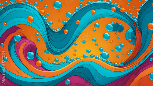 abstract fractal background.  waves with multi-colored bubbles. wallpaper	
