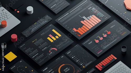 2025 annual financial report with floating charts, detailing company's progress and yearly data statistics.