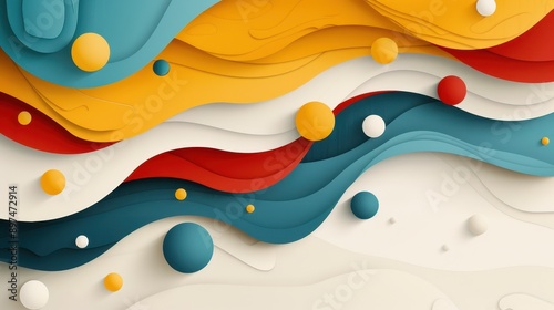 A visually engaging mixture of dynamic layers with colorful shapes and spherical elements, creating an artistic and vibrant visual experience full of energy and movement.