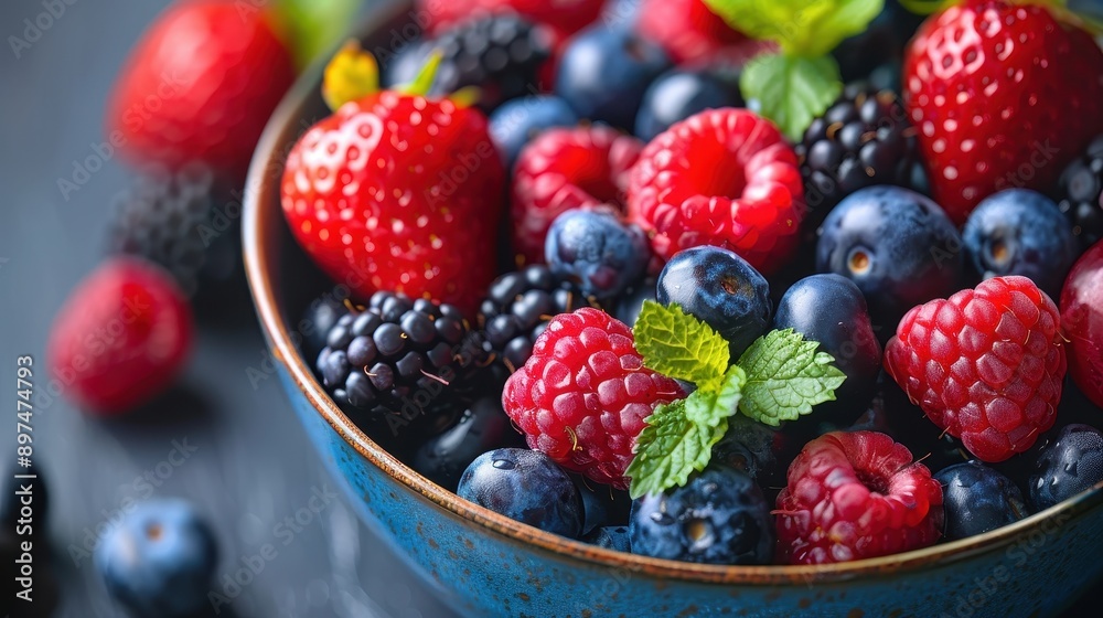 Vibrant Bowl of Mixed Berries - Delicious Close-up with High Vitamin Content Vibrant Bowl of Mixed Berries - Delicious Close-up with High Vitamin Content