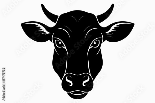 Black and White Cow Head Silhouette portrait, logo, element. Vector illustration, A cow head silhouette black vector artwork illustration. photo