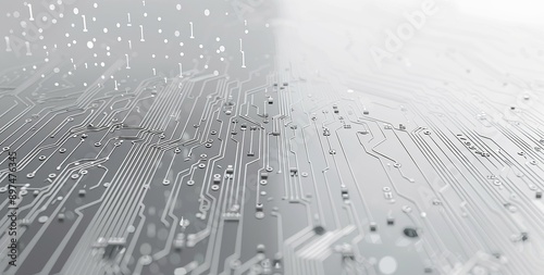 Abstraktes technisches Hintergrundbild mit Platinenstruktur in Grautönen, Abstract technical background image with circuit board structure in grey tones
