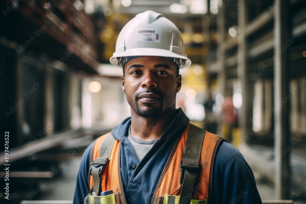 Portrait of a male African American construction worker Portrait of a male African American construction worker