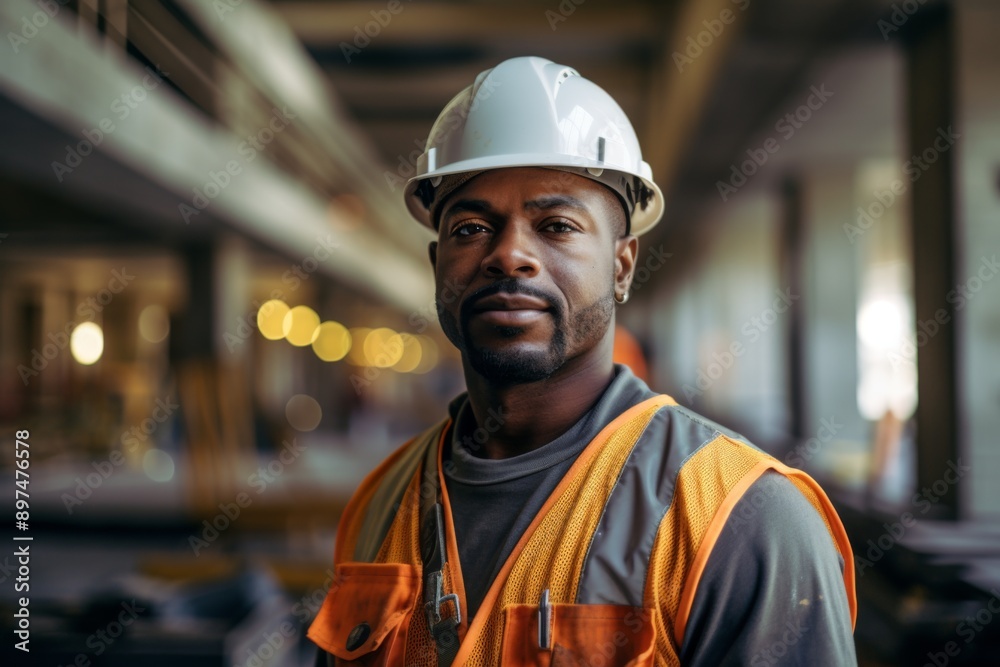 Portrait of a male African American construction worker Portrait of a male African American construction worker