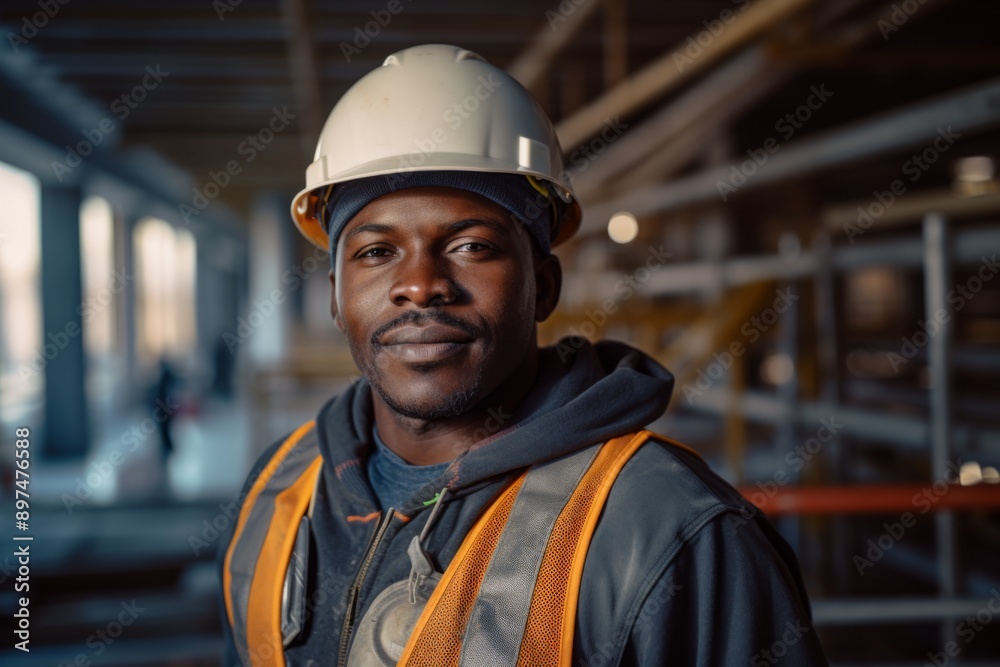Portrait of a male African American construction worker Portrait of a male African American construction worker