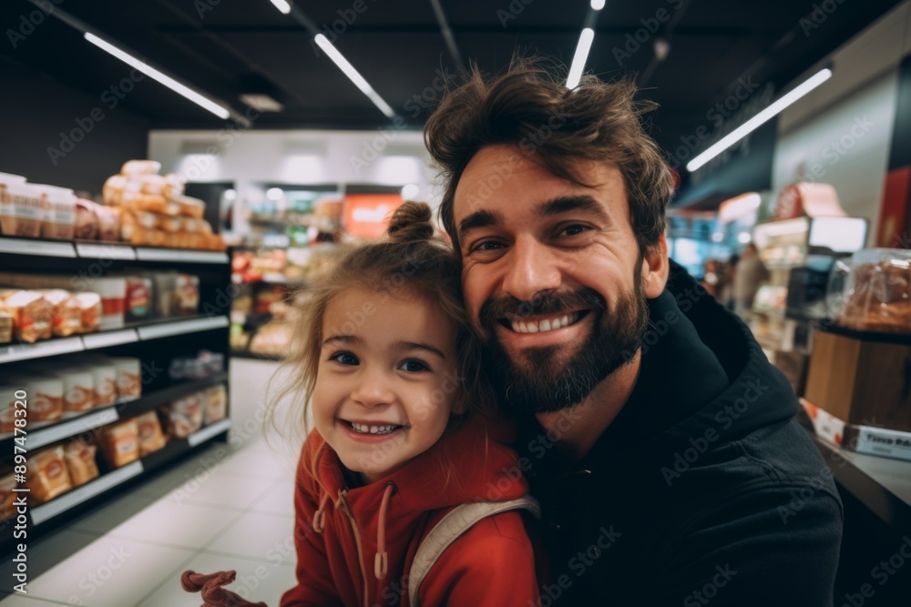 Smiling portrait of a young father with daughter at home Smiling portrait of a young father with daughter at home