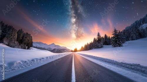 A road with a long line of trees in the background