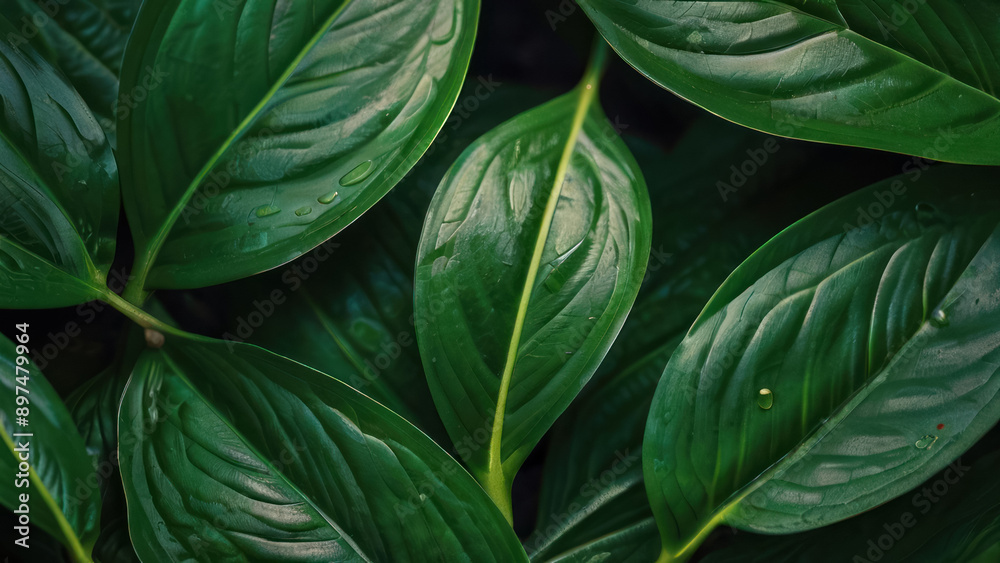 Lush green leaves in the background, creating an atmosphere of freshness and natural beauty; An ideal choice for environmental themes Lush green leaves in the background, creating an atmosphere of freshness and natural beauty; An ideal choice for environmental themes